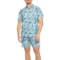 HURLEY EXIST Double Hi AOP Print Button-Down Shirt and Swim Shorts Set - UPF 50+, Short Sleeve in Industrial Blue
