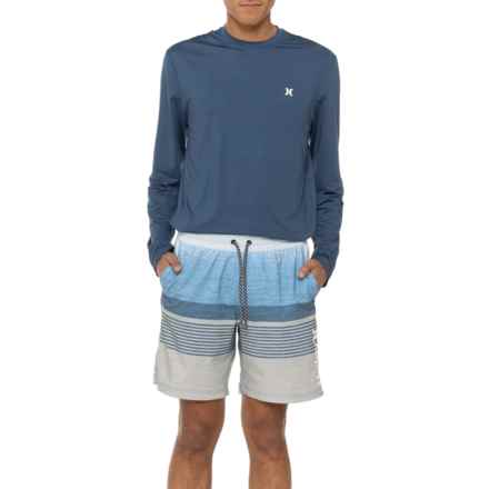 HURLEY EXIST Epic Ombre Rash Guard and Swim Shorts Set - UPF 50+, Long Sleeve in Submarine