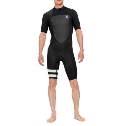 Hurley Fusion 202 Back Zip Shorty Wetsuit - 2 mm, UPF 50+, Short Sleeve in Black