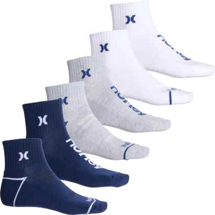 Hurley Half Cushion Terry Socks - 6-Pack, Quarter Crew (For Men) in Grey/Navy