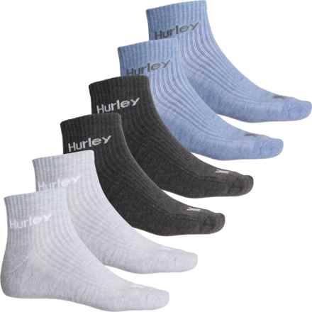Hurley Half-Cushion Terry Socks - 6-Pack, Quarter Crew (For Men) in Grey/White