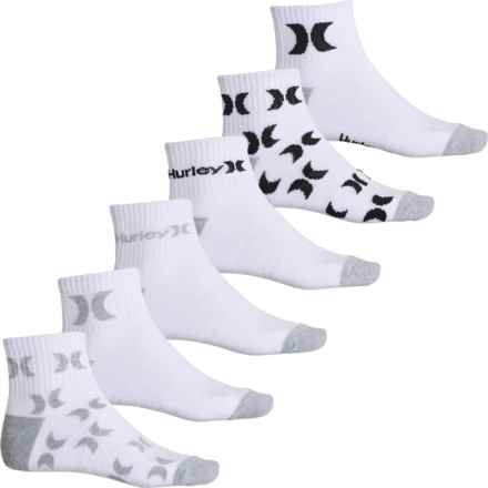 Hurley Half-Cushion Terry Socks - 6-Pack, Quarter Crew (For Men) in White/Black