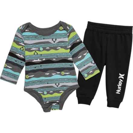 Hurley Infant Boys Baby Bodysuit and Joggers Set - Long Sleeve in Charcoal Heather