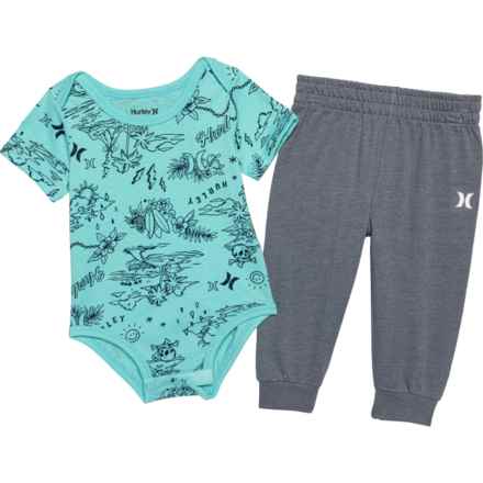 Hurley Infant Boys Baby Bodysuit and Joggers Set - Short Sleeve in Aurora Green