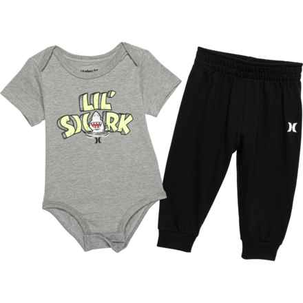 Hurley Infant Boys Baby Bodysuit and Joggers Set - Short Sleeve in Dark  Grey Heather