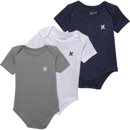 Hurley Infant Boys Baby Bodysuits - 3-Pack, Short Sleeve in Dark  Grey Heather