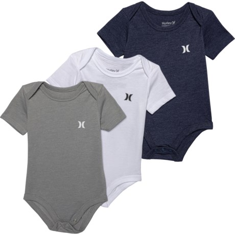 Hurley Infant Boys Baby Bodysuits - 3-Pack, Short Sleeve in Dark  Grey Heather