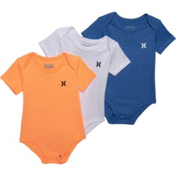 Hurley Infant Boys Baby Bodysuits - 3-Pack, Short Sleeve in Pacific Blue Heather