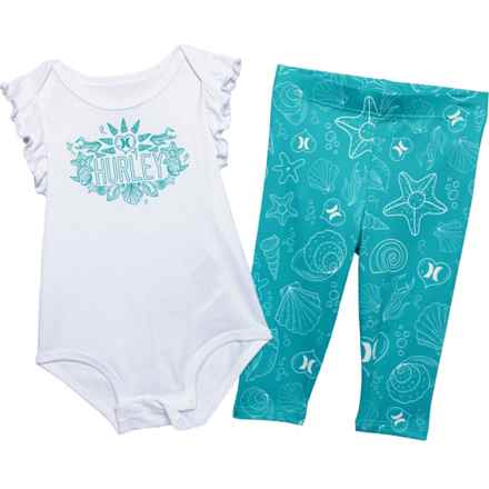 Hurley Infant Girls Baby Bodysuit and Leggings Set - Short Sleeve in Aurora Green