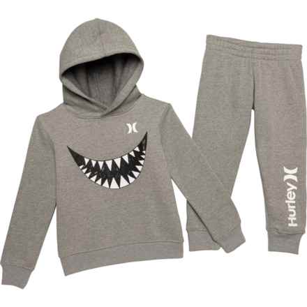 Hurley Little Boys Fleece Terry Knit Hoodie and Joggers Set in Dk Grey Heather