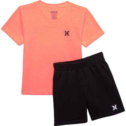 Hurley Little Boys Jersey T-Shirt and Knit Shorts Set - Short Sleeve in Bright Mango
