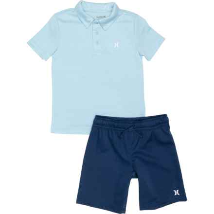 Hurley Little Boys Polo Shirt and Woven Shorts Set - Short Sleeve in Blue Ice Heather