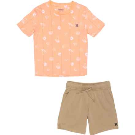 Hurley Little Boys Printed T-Shirt and Woven Shorts Set - Short Sleeve in Khaki