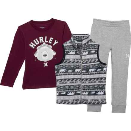Hurley Little Boys Sherpa Vest, T-Shirt and Joggers Set - Long Sleeve in Anthracite