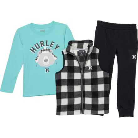 Hurley Little Boys Sherpa Vest, T-Shirt and Joggers Set - Long Sleeve in Black