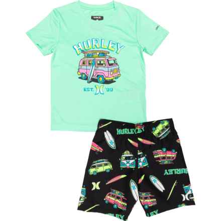 Hurley Little Boys Sun Shirt and Swim Trunks Set - UPF 50+, Short Sleeve in Multi