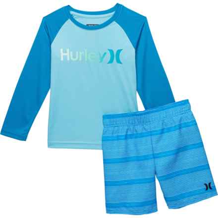 Hurley Little Boys Swim Shirt and Shorts Set - UPF 50+, Long Sleeve in Neptune Blue