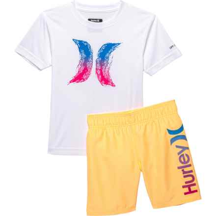Hurley Little Boys Swim Shirt and Shorts Set - UPF 50+, Short Sleeve in White