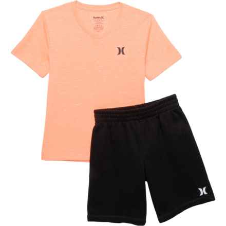 Hurley Little Boys T-Shirt and French Terry Short Set - Short Sleeve in Bright Mango