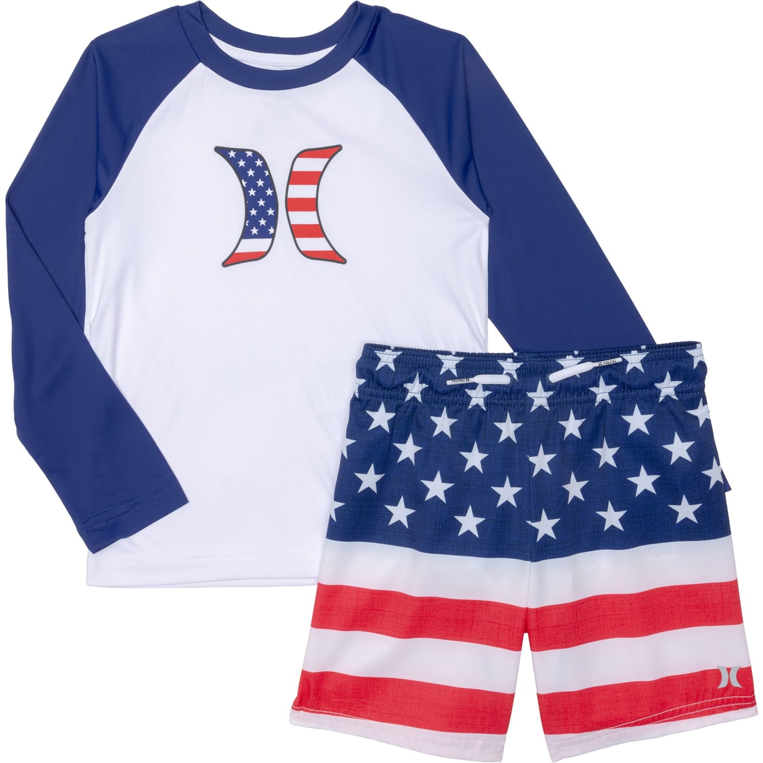 Hurley Little Boys USA Rash Guard and Swim Shorts - UPF 50+, Long