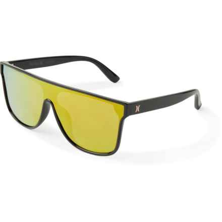 Hurley Oversized Flat-Top Shield Sunglasses - Polarized Mirror Lens in Shiny Black