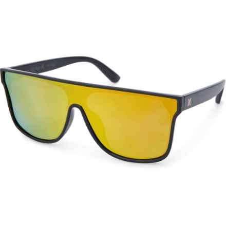 Hurley Oversized Flat-Top Shield Sunglasses - Polarized Mirror Lenses in Shiny Black