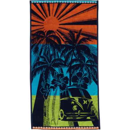 Hurley Oversized Jacquard Beach Towel - 420 gsm, 36x70” in Orange/Blue