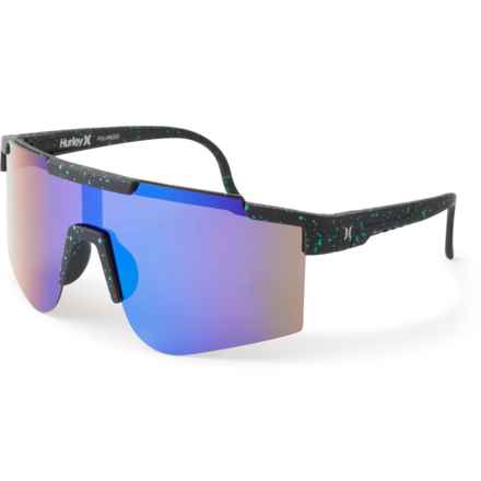 Hurley Semi-Rimless Shield Sunglasses - Polarized (For Men and Women) in Blue/Black