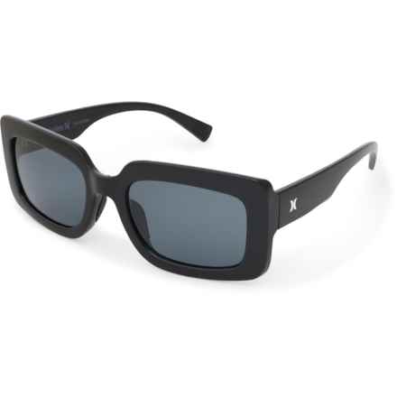 Hurley Slim Rectangle Sunglasses - Polarized Mirror Lenses in Shiny Black