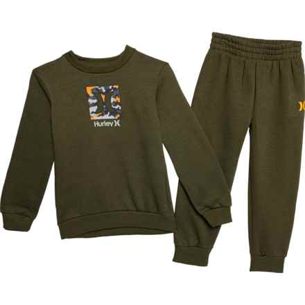 Hurley Toddler Boys Fleece Sweatshirt and Joggers Set in Medium Olive