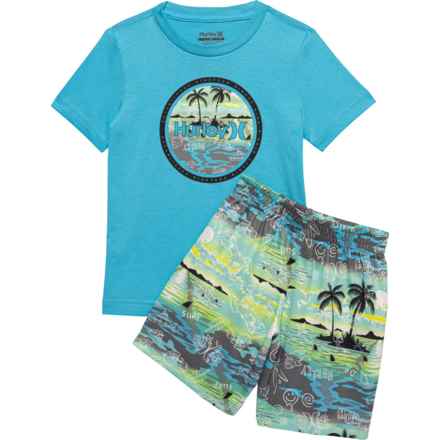 Hurley Toddler Boys Knit Shirt and Shorts Set - Short Sleeve in Blue Lazer