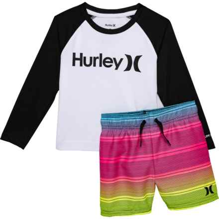 Hurley Toddler Boys Shirt and Swim Shorts Set - UPF 50+, Long Sleeve in Multi