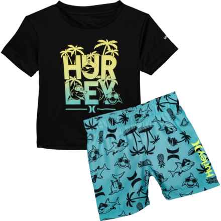 Hurley Toddler Boys Shirt and Swim Shorts Set - UPF 50+, Short Sleeve in Aurora Green