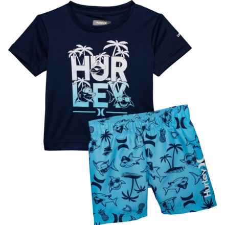 Hurley Toddler Boys Shirt and Swim Shorts Set - UPF 50+, Short Sleeve in Blue Gaze