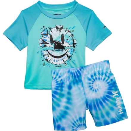 Hurley Toddler Boys Shirt and Swim Shorts Set - UPF 50+, Short Sleeve in Blue Gaze