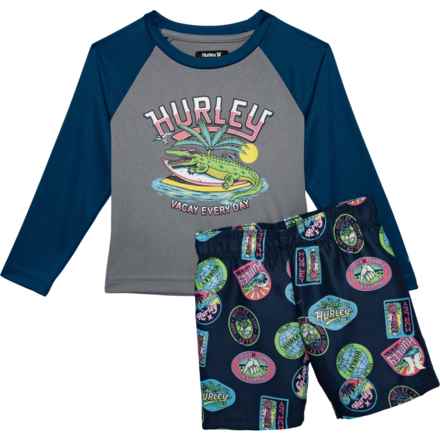 Hurley Toddler Boys Swim Shirt and Shorts Set - UPF 50+, Long Sleeve in Blue Force