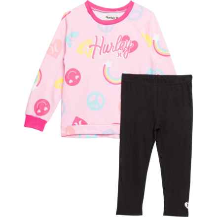 Hurley Toddler Girls French Terry Sweatshirt and Leggings Set in Black/Pink - Closeouts