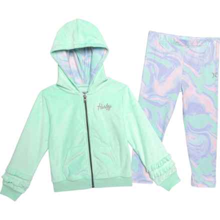 Hurley Toddler Girls Hoodie and Pants Set in Mint Foam