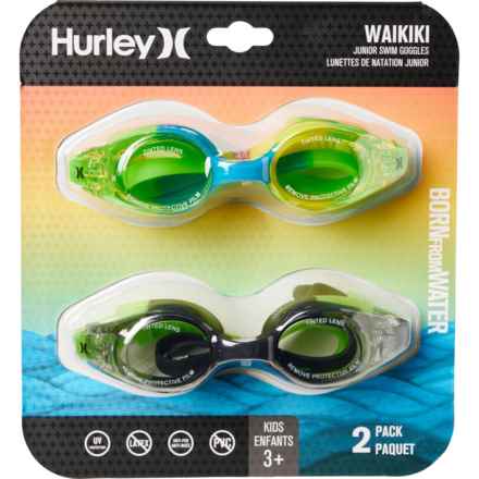 Hurley Waikiki Junior Swim Goggles - 2-Pack (For Boys and Girls) in Grn/Yel/Blublck