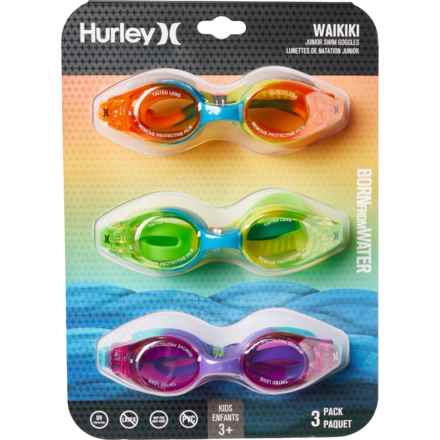 Hurley Waikiki Junior Swim Goggles - 3-Pack (For Boys and Girls) in Gryl/Orblu/Prpk