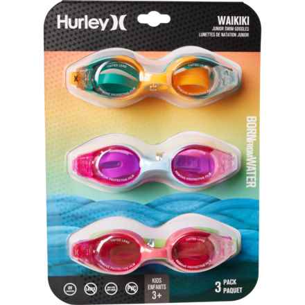 Hurley Waikiki Junior Swim Goggles - 3-Pack (For Boys and Girls) in Tl/Orgpnk/Htpnk