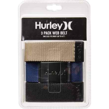 Hurley Webbing Belt - 3-Pack (For Men) in Blue/Black/Khaki