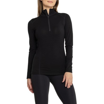 Ibex Woolies Tech Base Layer Top - Merino Wool, Zip Neck, Long Sleeve in Black