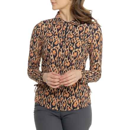 IBKUL Adjustable Length Polo Shirt - UPF 50+, Zip Neck, Long Sleeve in Gemma Brown/Black