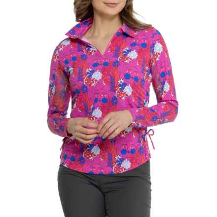 IBKUL Adjustable Length Polo Shirt - UPF 50+, Zip Neck, Long Sleeve in Nadia Hp/Watermelon