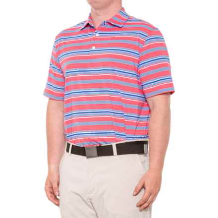 IBKUL Coastal Stripe Print Polo Shirt - Short Sleeve in Watermellon/Royal