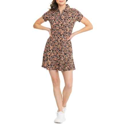 IBKUL Godet Dress - UPF 50+, Zip Neck, Short Sleeve in Gemma Brown/Black