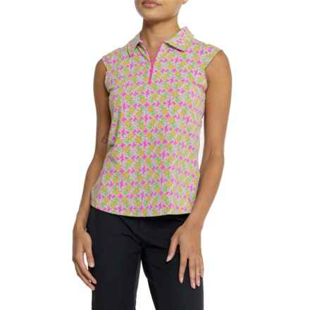 IBKUL Icefil® Printed Shirt - UPF 50+, Zip Neck, Sleeveless in Chantal Hotpink/Lime