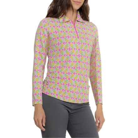 IBKUL Jesse Print Adjustable Length Polo Shirt - UPF 50+, Zip Neck, Long Sleeve in Chantal Hotpink/Lime