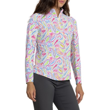 IBKUL Massie Print Mock Neck Shirt - UPF 50+, Zip Neck, Long Sleeve in Massie Watermelon Mu